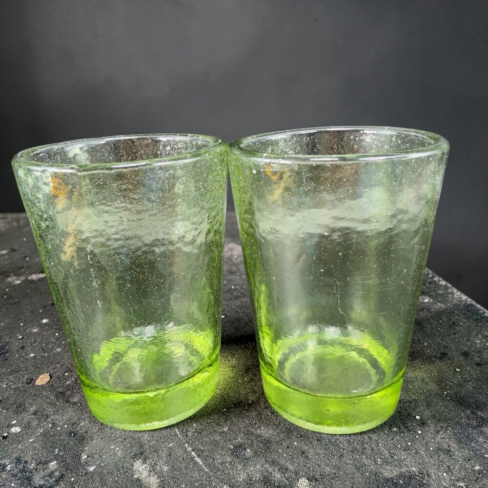 Fire and Light Recycled Glass Tumbler Olive Green Barware Glasses 4.5inch Set2